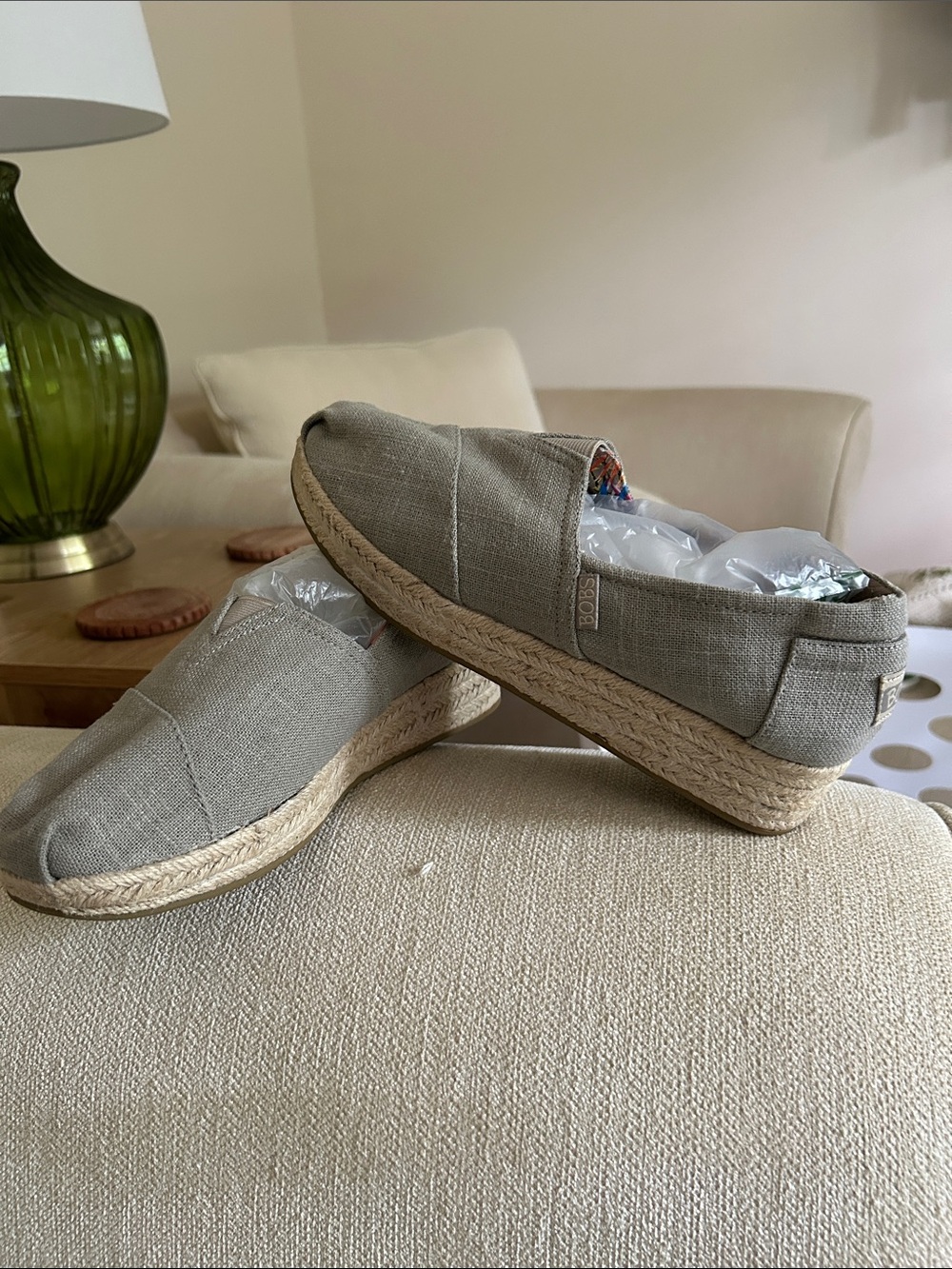 Bobs Linen Espadrille Heel in Taupe